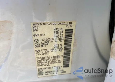 2017 Nissan Titan Xd S из США, поврежденный, VIN 1N6BA1F30HN571027